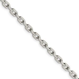 4mm Sterling Silver Solid Beveled Oval Cable Chain Necklace, 24 Inch